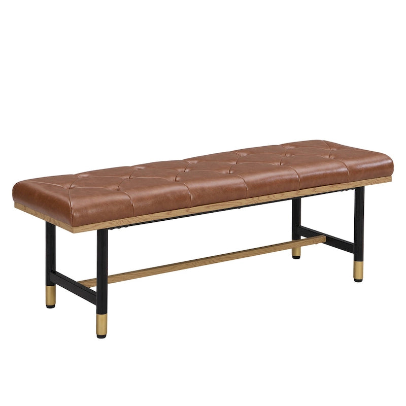 Banc de bout de lit en métal et similicuir avec pieds de tabouret en or noir pour entrée de salon