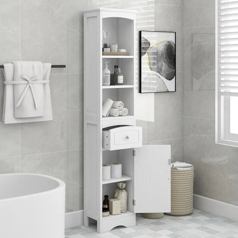 Armoire haute de salle de bain de 72 po avec tiroir et 5 tablettes ajustables