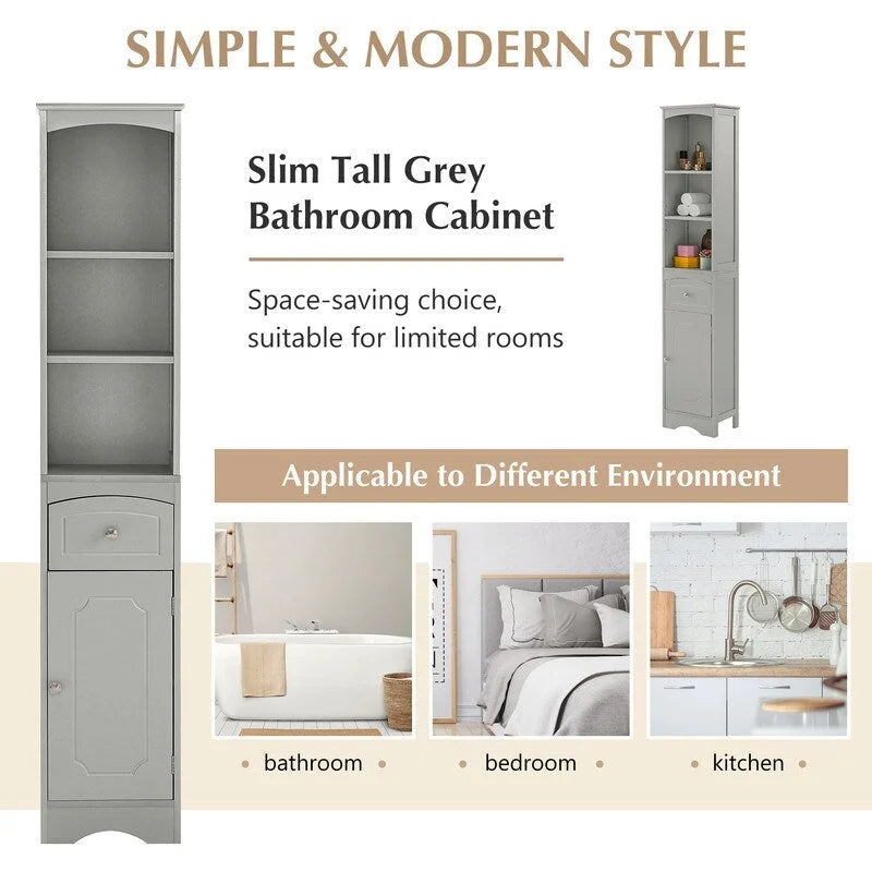 Armoire haute de salle de bain de 72 po avec tiroir et 5 tablettes ajustables