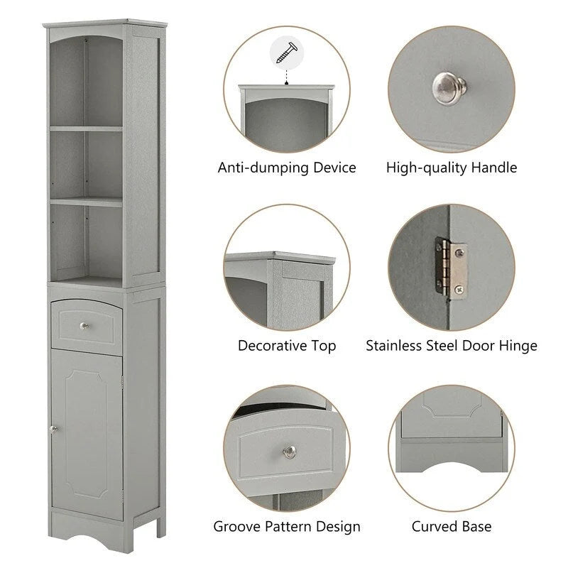 Armoire haute de salle de bain de 72 po avec tiroir et 5 tablettes ajustables