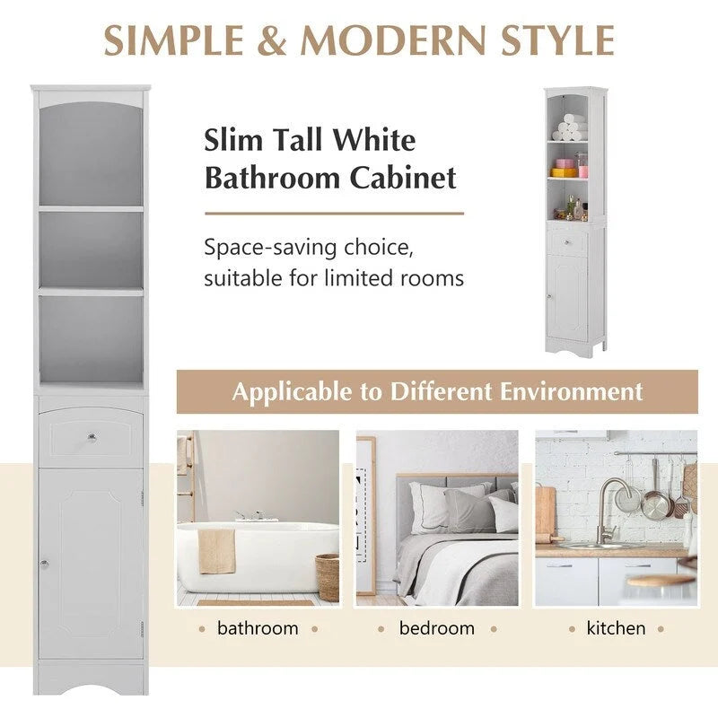 Armoire haute de salle de bain de 72 po avec tiroir et 5 tablettes ajustables
