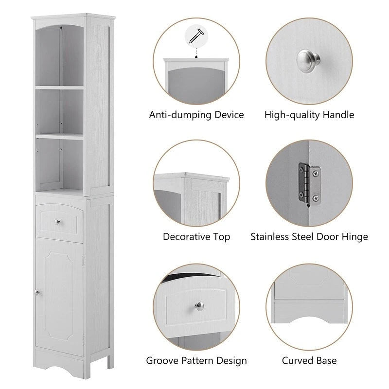 Armoire haute de salle de bain de 72 po avec tiroir et 5 tablettes ajustables
