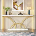70.9 Table console en faux marbre avec pieds en métal en demi-lune pour entrée, tables d'appoint pour salon