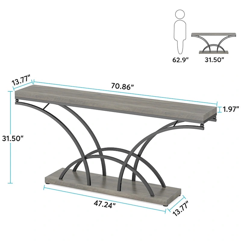 70.9 Table console en faux marbre avec pieds en métal en demi-lune pour entrée, tables d'appoint pour salon