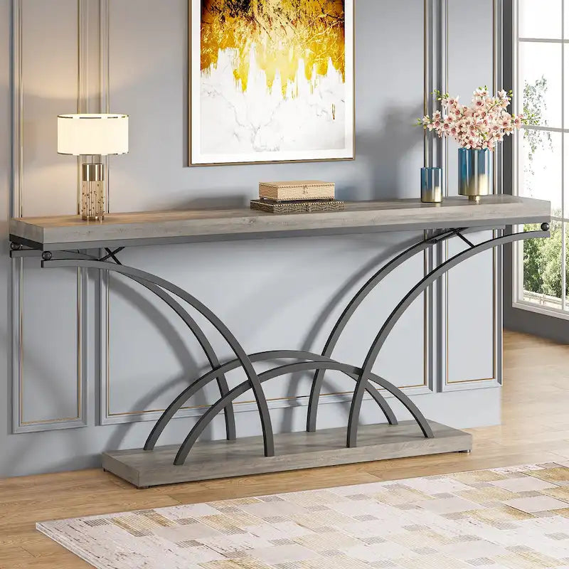 70.9 Table console en faux marbre avec pieds en métal en demi-lune pour entrée, tables d'appoint pour salon