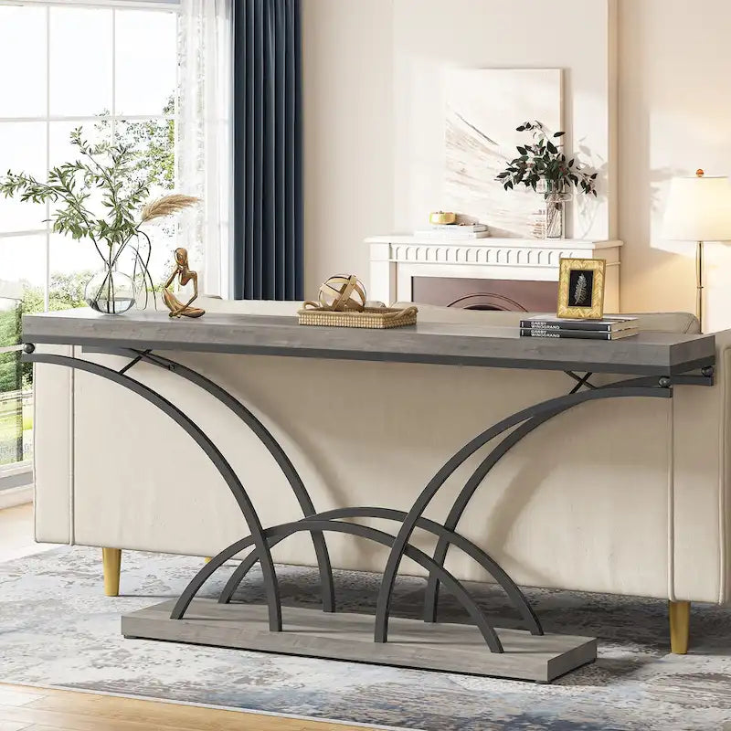 70.9 Table console en faux marbre avec pieds en métal en demi-lune pour entrée, tables d'appoint pour salon