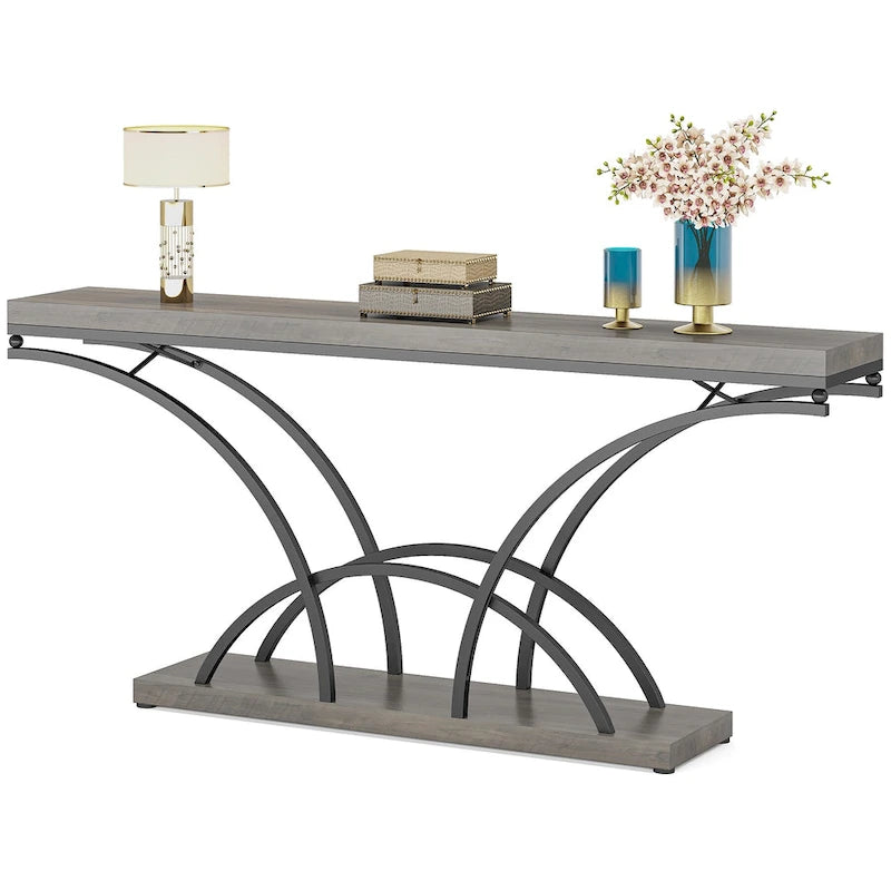70.9 Table console en faux marbre avec pieds en métal en demi-lune pour entrée, tables d'appoint pour salon