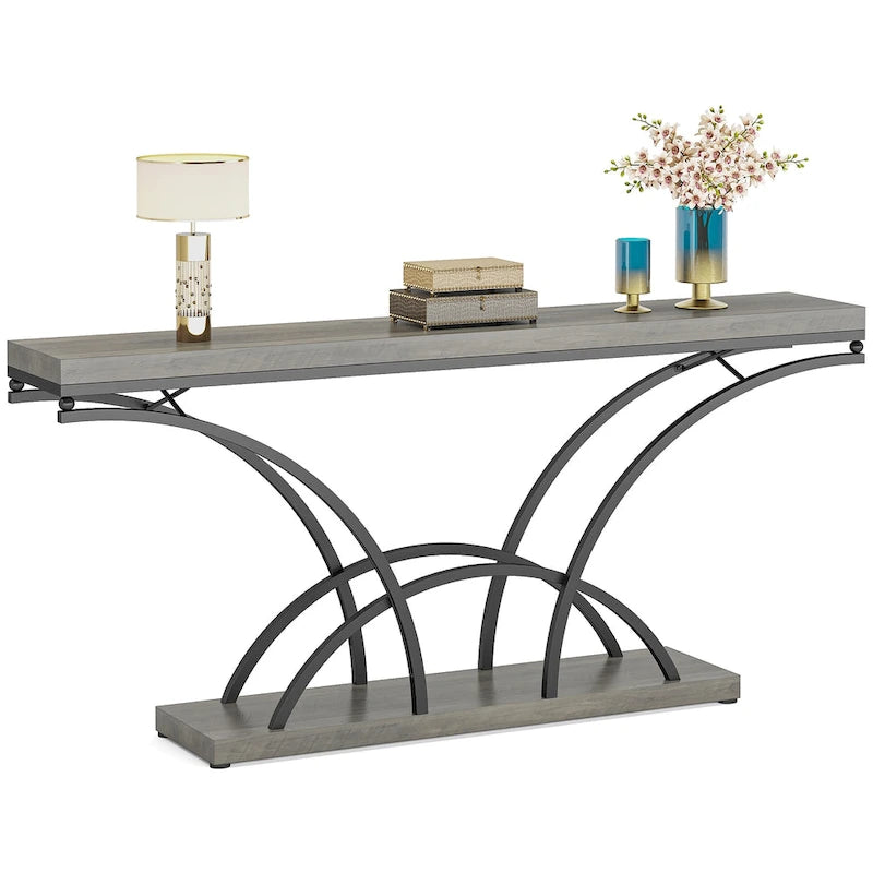 70.9 Table console en faux marbre avec pieds en métal en demi-lune pour entrée, tables d'appoint pour salon