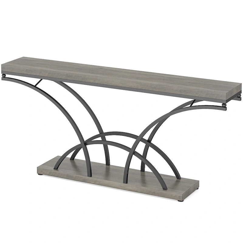 70.9 Table console en faux marbre avec pieds en métal en demi-lune pour entrée, tables d'appoint pour salon