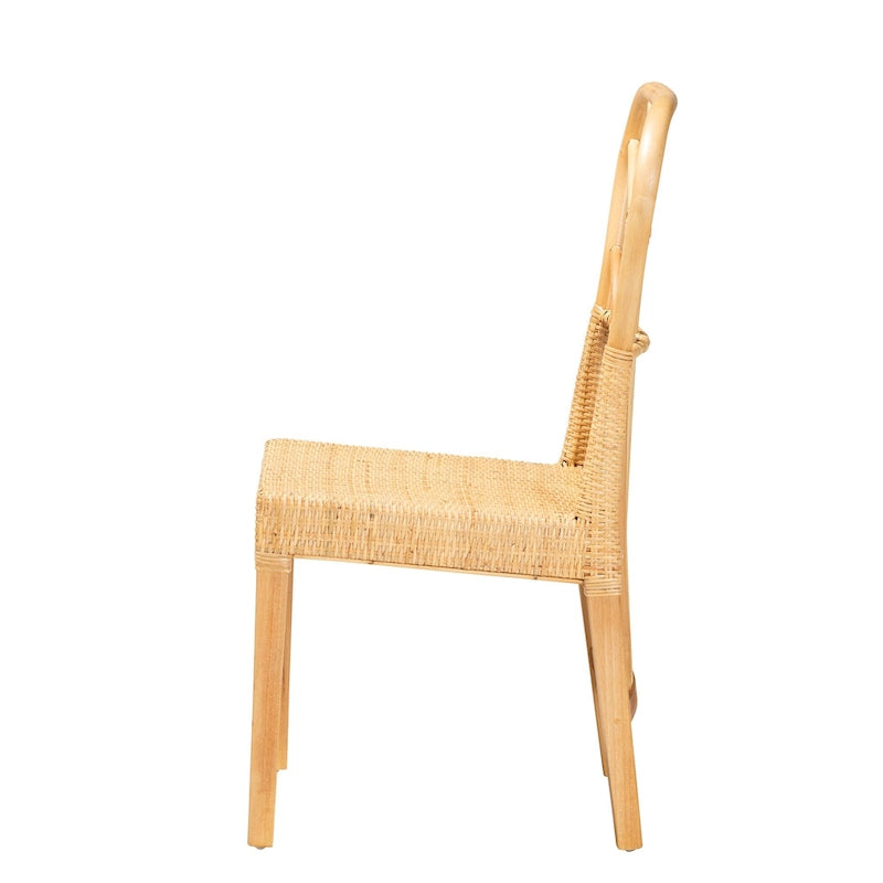Chaise de salle à manger moderne bohème en chêne marron acajou et rotin naturel