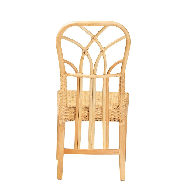 Chaise de salle à manger moderne bohème en chêne marron acajou et rotin naturel