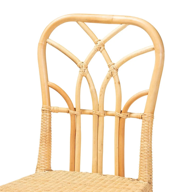 Chaise de salle à manger moderne bohème en chêne marron acajou et rotin naturel