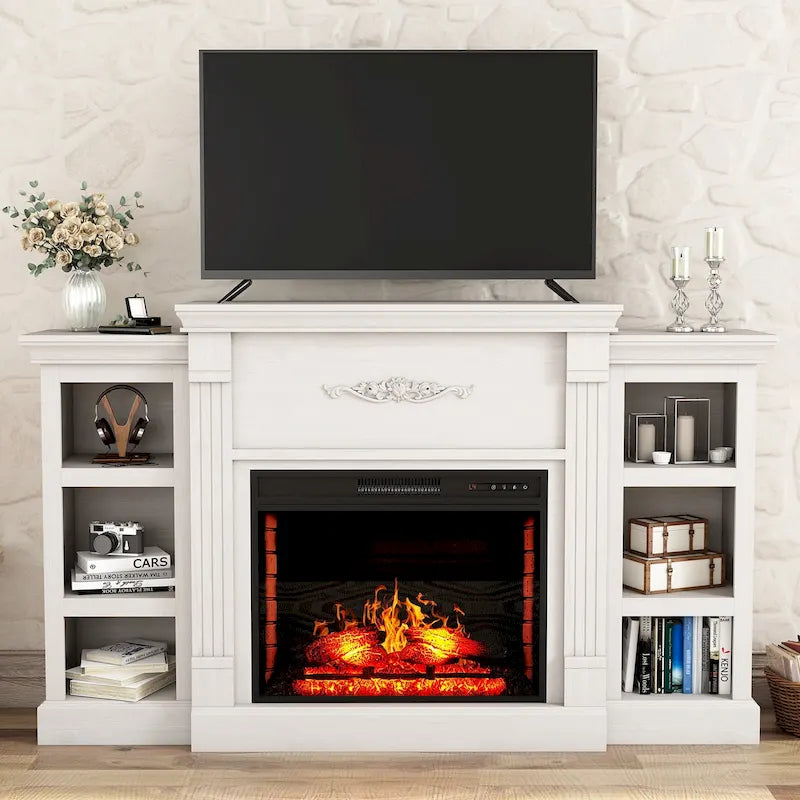 Meuble TV cheminée classique en bois de 70 po avec foyer électrique de 28 po