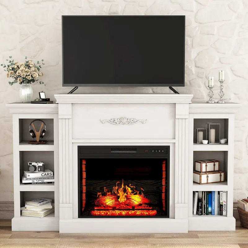 Meuble TV cheminée classique en bois de 70 po avec foyer électrique de 28 po