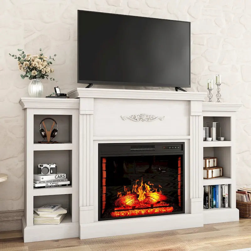 Meuble TV cheminée classique en bois de 70 po avec foyer électrique de 28 po