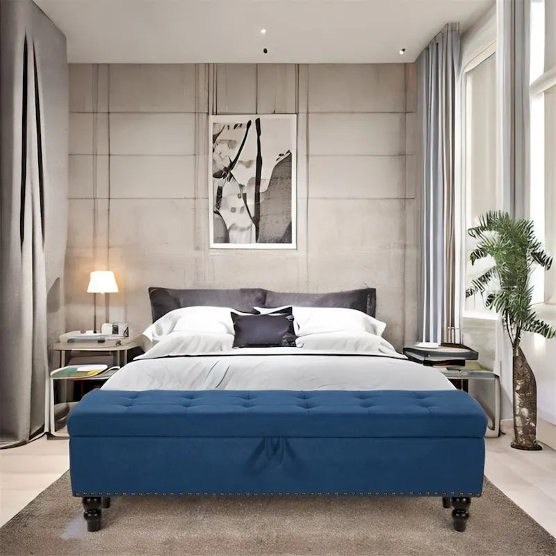 Banc de lit/ottoman de 59 po avec rangement en tissu
