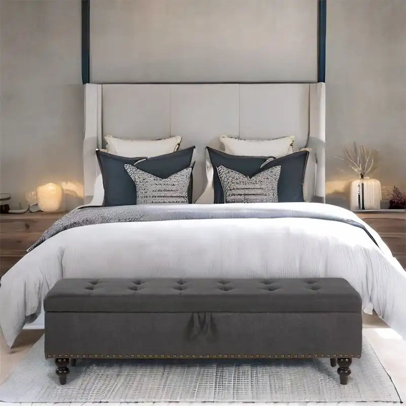 Banc de lit/ottoman de 59 po avec rangement en tissu