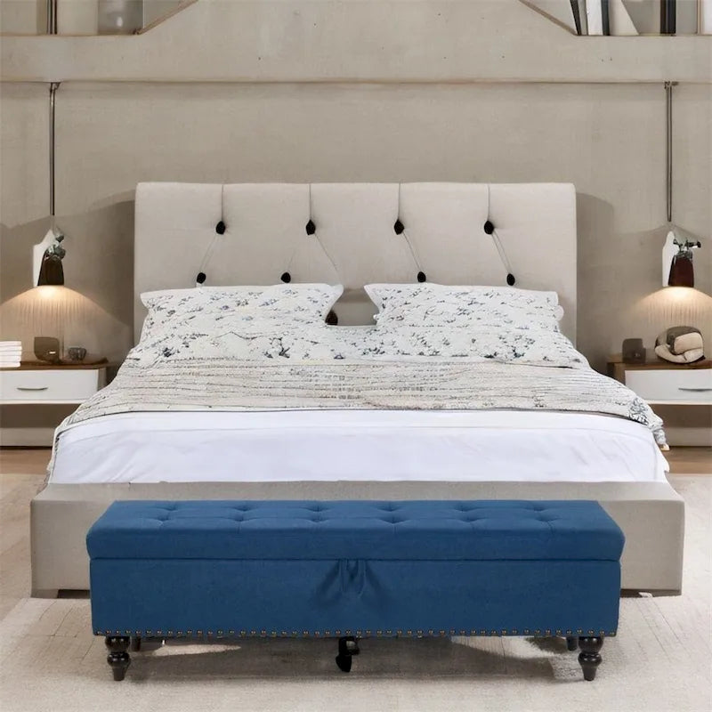 Banc de lit/ottoman de 59 po avec rangement en tissu