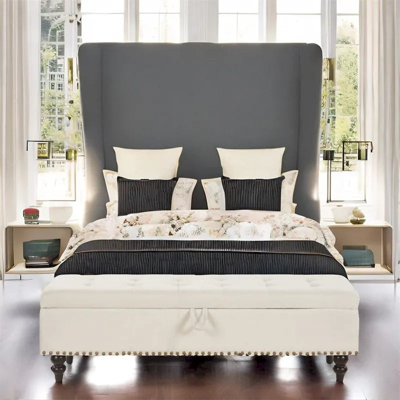 Banc de lit/ottoman de 59 po avec rangement en tissu