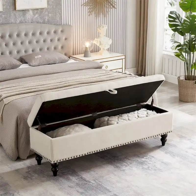 Banc de lit/ottoman de 59 po avec rangement en tissu