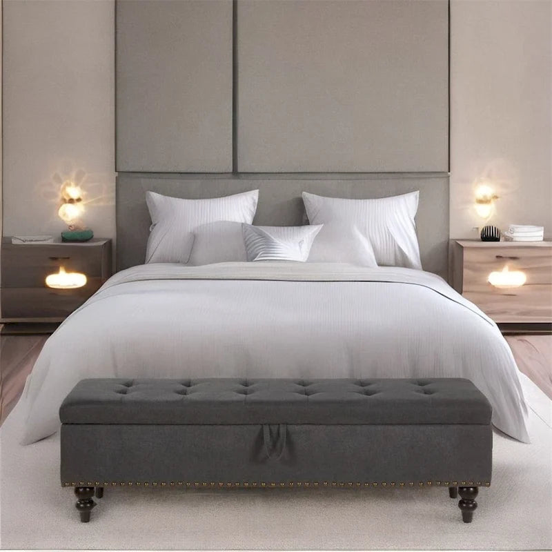 Banc de lit/ottoman de 59 po avec rangement en tissu