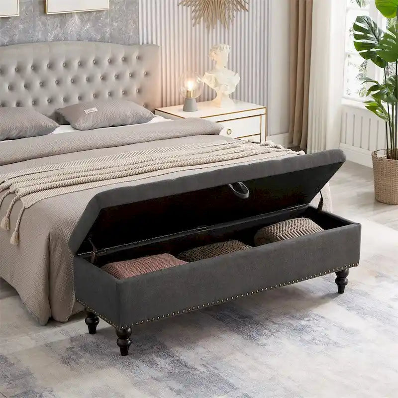 Banc de lit/ottoman de 59 po avec rangement en tissu
