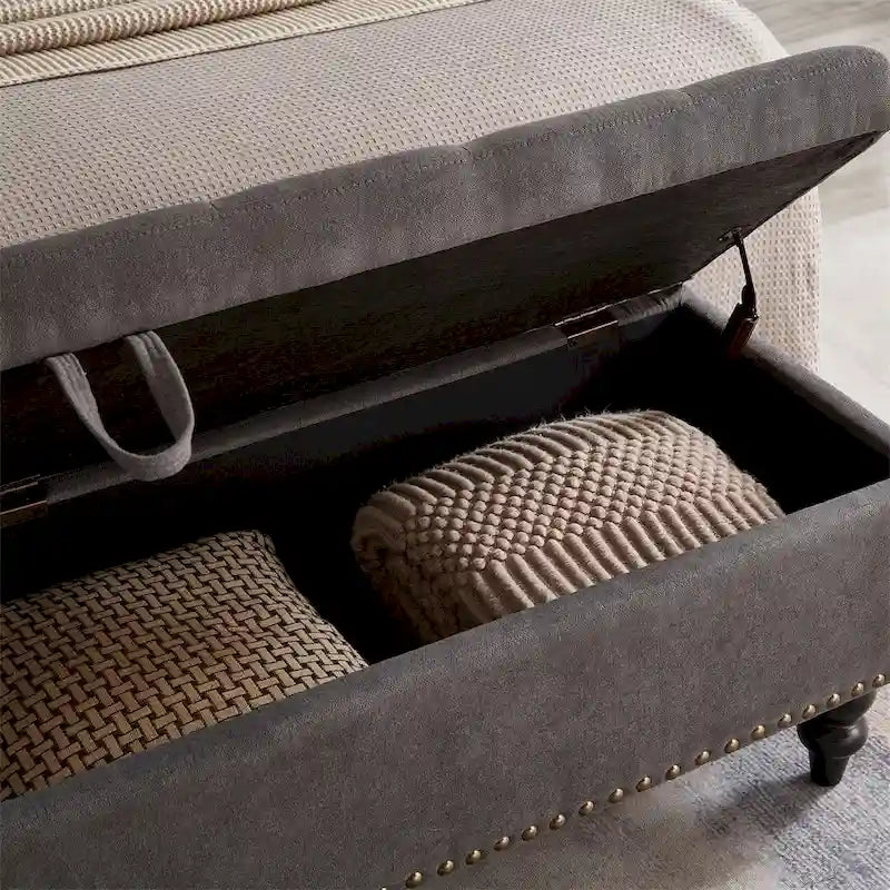 Banc de lit/ottoman de 59 po avec rangement en tissu