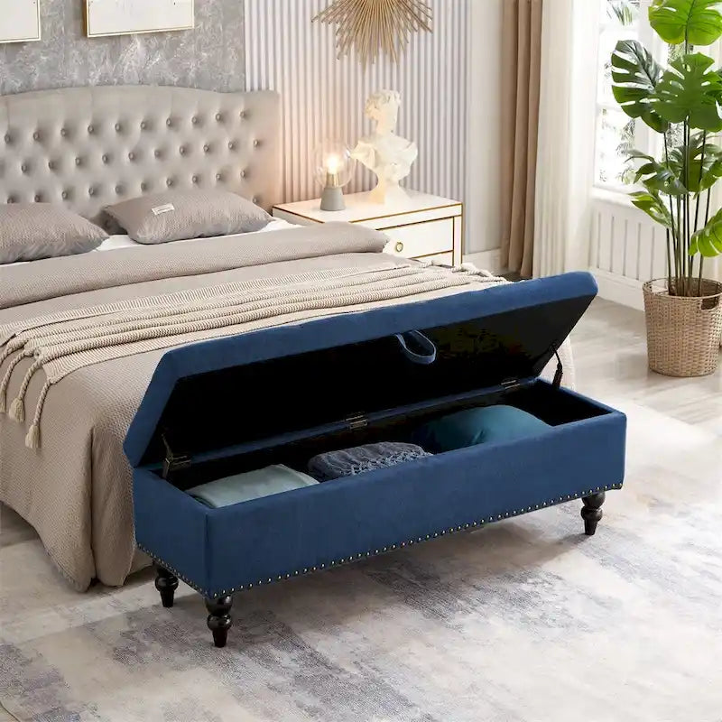 Banc de lit/ottoman de 59 po avec rangement en tissu