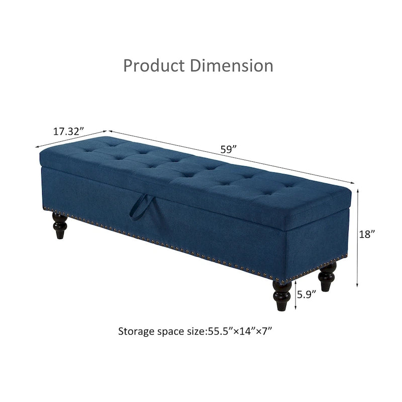 Banc de lit/ottoman de 59 po avec rangement en tissu