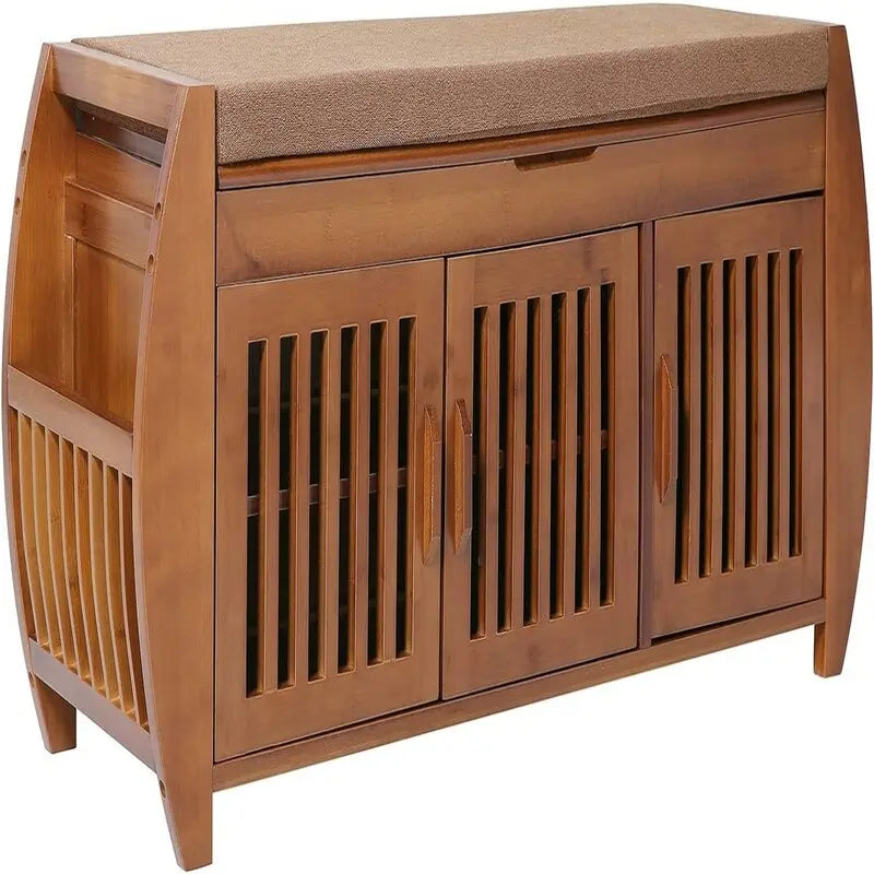 Banc de rangement pour chaussures en bambou avec coussin rembourré