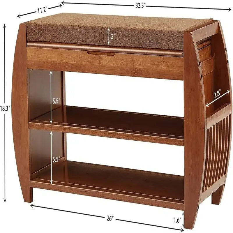 Banc de rangement pour chaussures en bambou avec coussin rembourré
