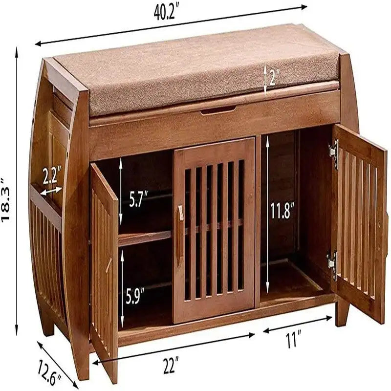 Banc de rangement pour chaussures en bambou avec coussin rembourré
