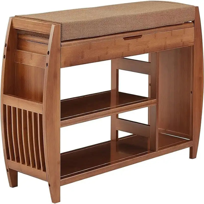 Banc de rangement pour chaussures en bambou avec coussin rembourré