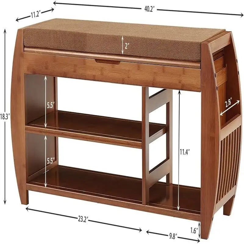 Banc de rangement pour chaussures en bambou avec coussin rembourré
