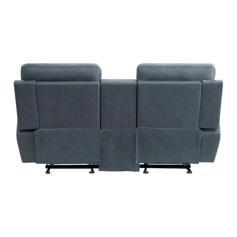 Causeuse inclinable manuelle de 76 po, bois massif, microfibre bleue