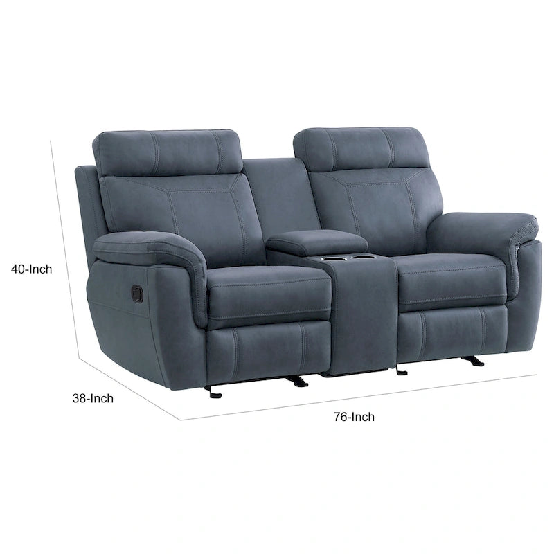 Causeuse inclinable manuelle de 76 po, bois massif, microfibre bleue