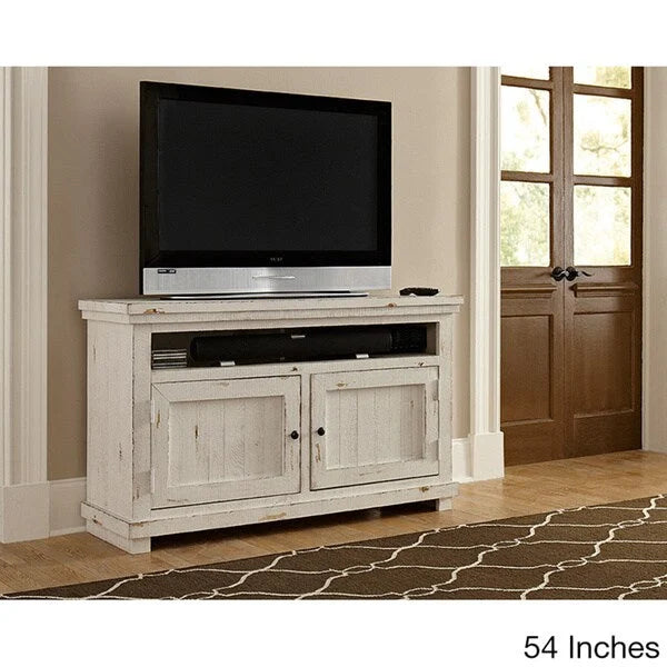 Meuble TV blanc vieilli - Pin rustique