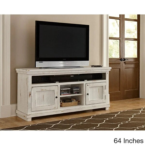 Meuble TV blanc vieilli - Pin rustique