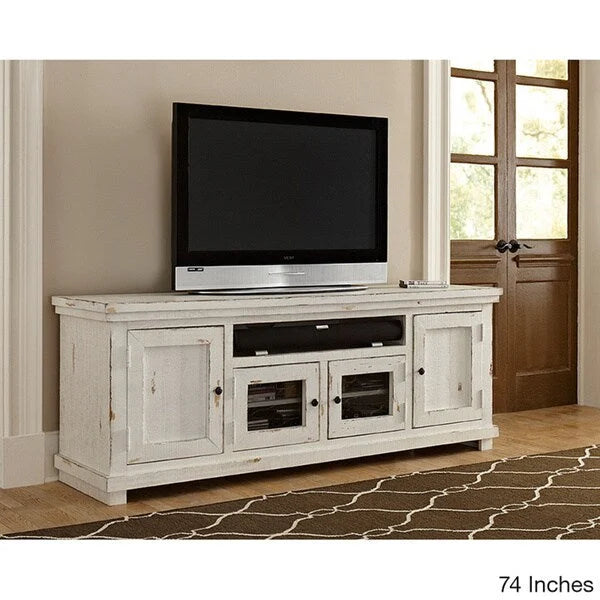 Meuble TV blanc vieilli - Pin rustique