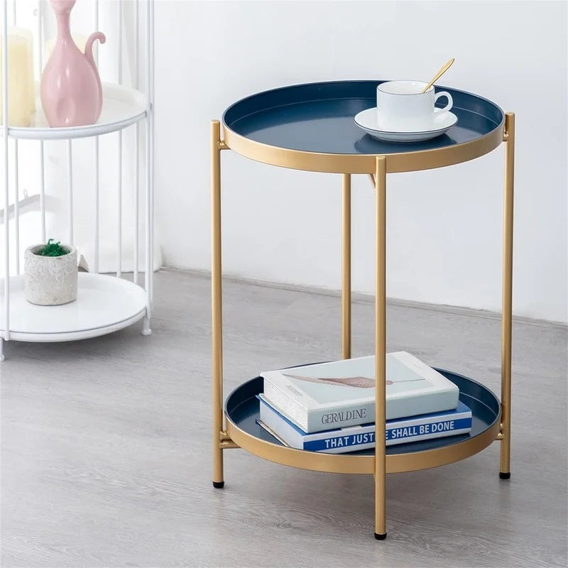 Table d'appoint de canapé en métal à 2 niveaux – 15P x 15L x 20H