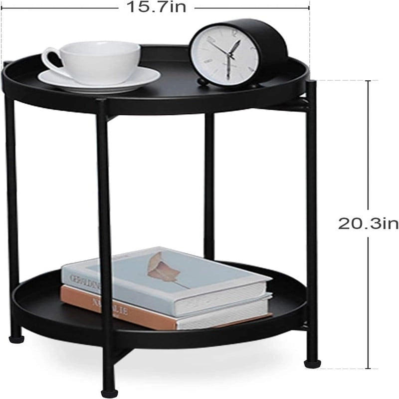 Table d'appoint de canapé en métal à 2 niveaux – 15P x 15L x 20H