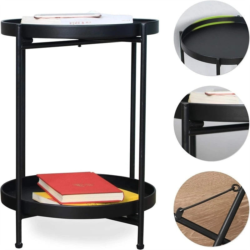 Table d'appoint de canapé en métal à 2 niveaux – 15P x 15L x 20H