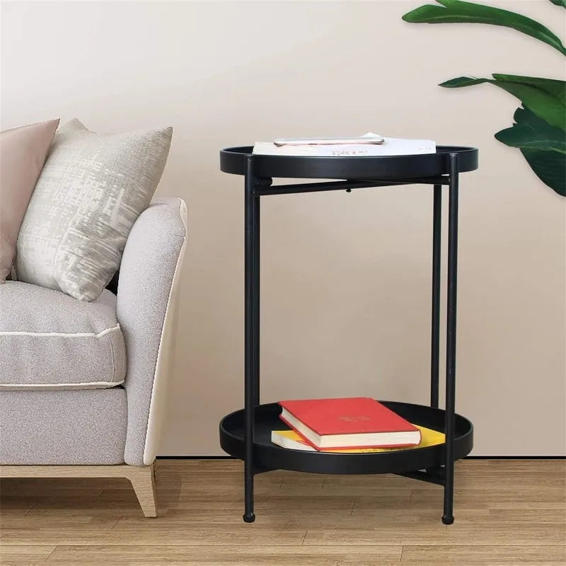 Table d'appoint de canapé en métal à 2 niveaux – 15P x 15L x 20H