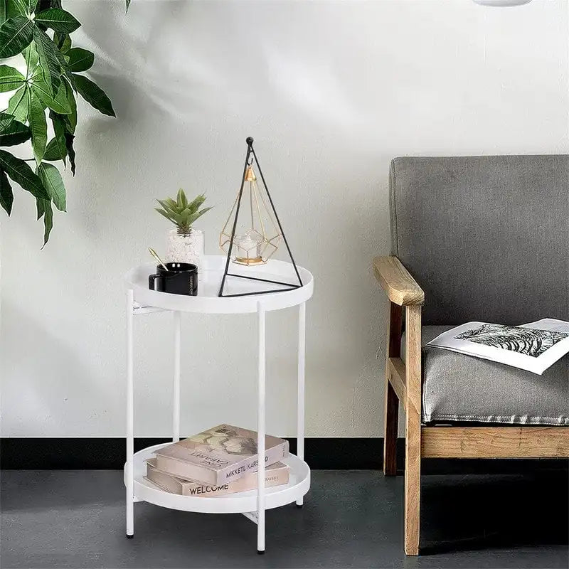 Table d'appoint de canapé en métal à 2 niveaux – 15P x 15L x 20H