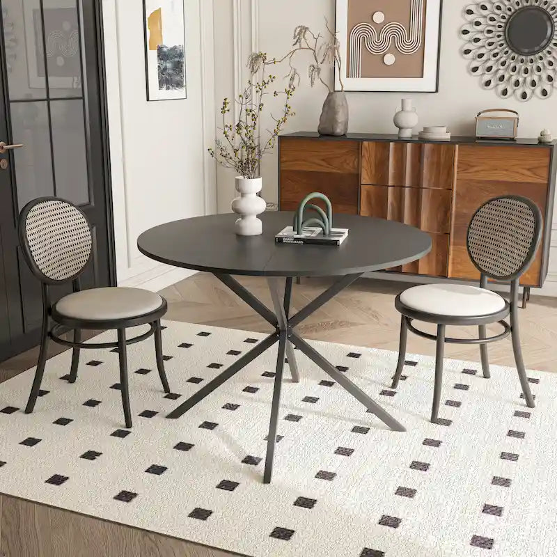 42,13 Table de salle à manger ronde moderne à pieds croisés