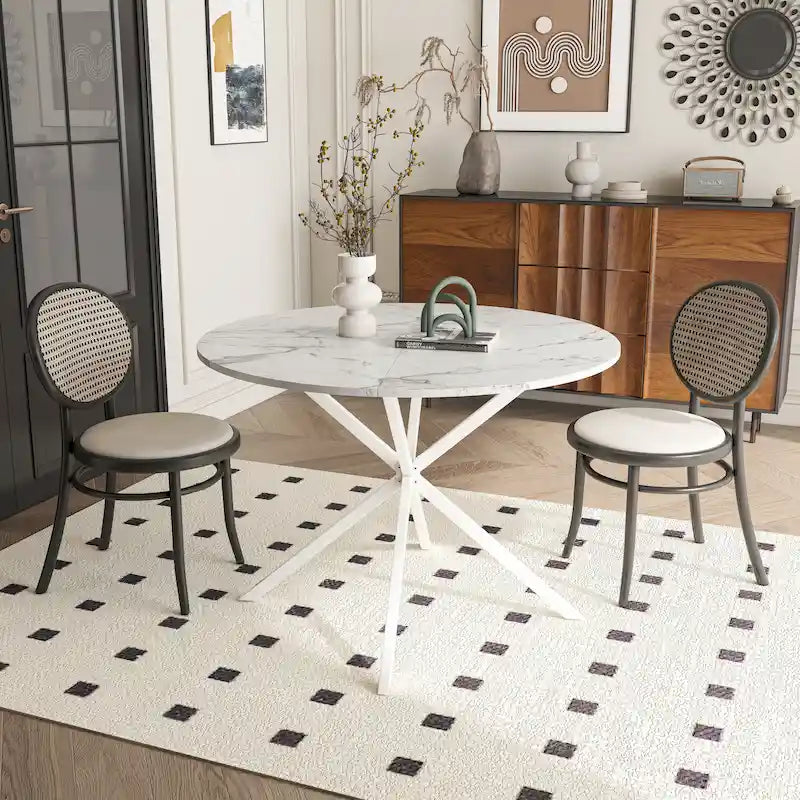 42,13 Table de salle à manger ronde moderne à pieds croisés