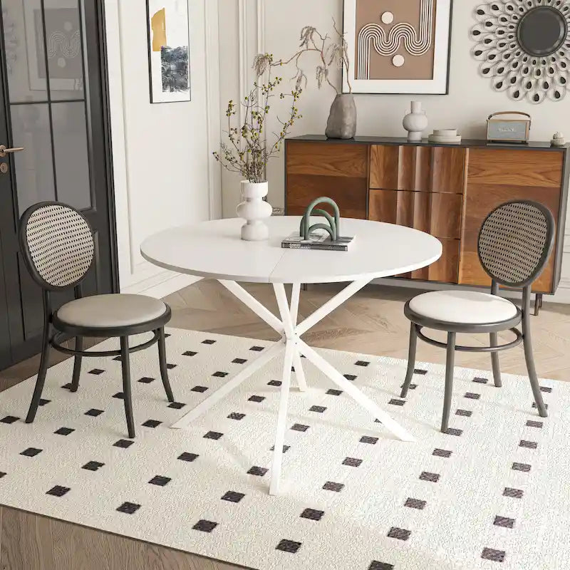 42,13 Table de salle à manger ronde moderne à pieds croisés