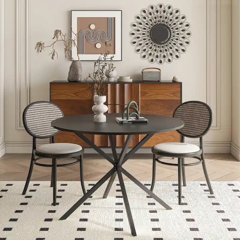 42,13 Table de salle à manger ronde moderne à pieds croisés