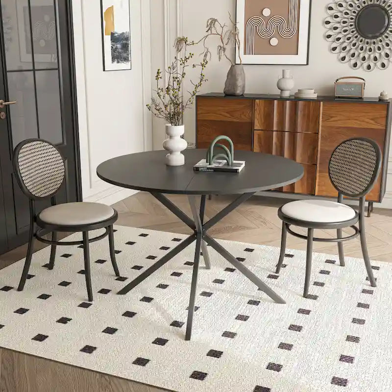 42,13 Table de salle à manger ronde moderne à pieds croisés