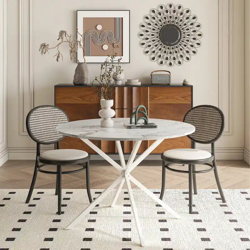 42,13 Table de salle à manger ronde moderne à pieds croisés